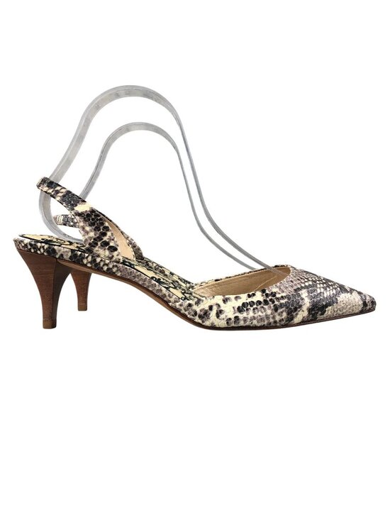 Talbots Shoes - Talbots Women's 9W WIDE Brown Cream Leather Snakeskin Slingback Pumps BRAZIL